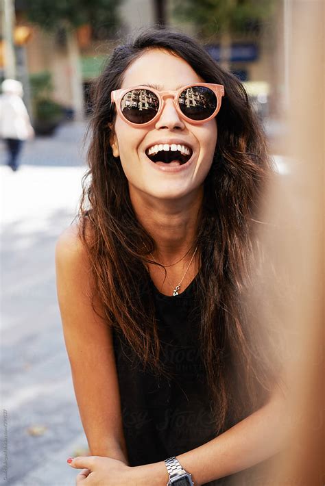 Happy Girl Laughing Outside In Summer By Guille Faingold Laughing