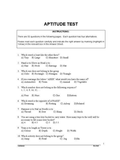 Sample Aptitude Test With Answers Pdf Gambaran