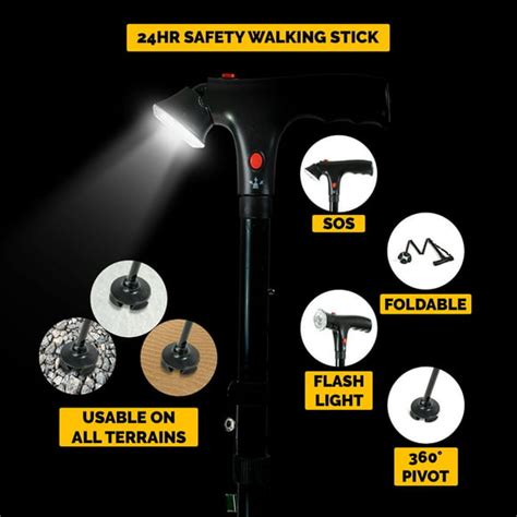 Folding Walking Cane Light And Alarm