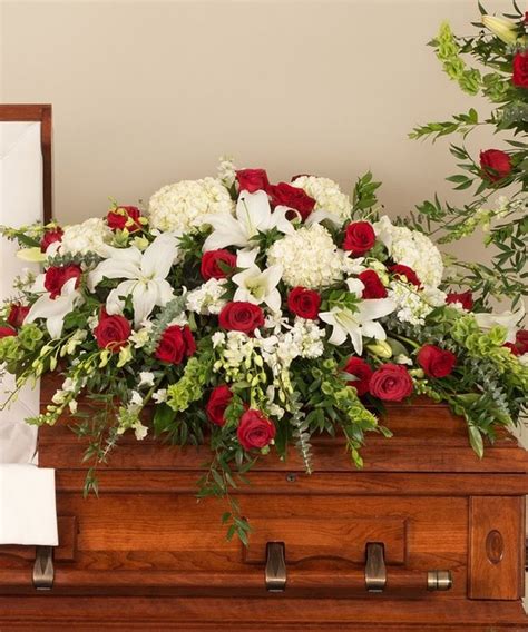 Funeral flowers funeral easel arrangements funeral plants. Classic Red and White Casket Spray | Casket flowers ...