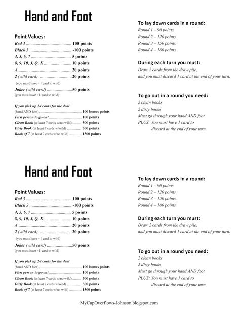 Hand And Foot Card Game Printable Best Games Walkthrough