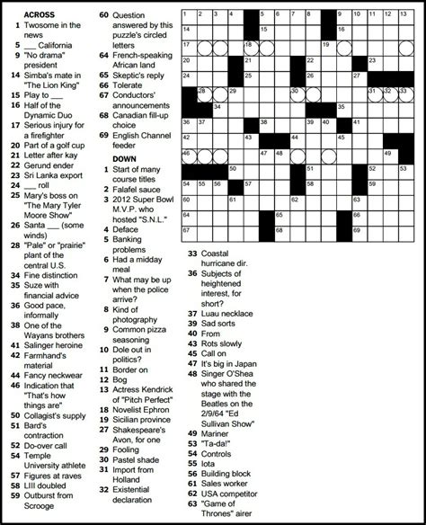 Nyt Printable Crossword Puzzles