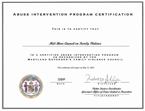 Abuser Intervention Program Certificate