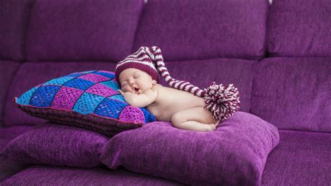 Cute Baby Is Sleeping On Purple Pillow 4k Hd Cute