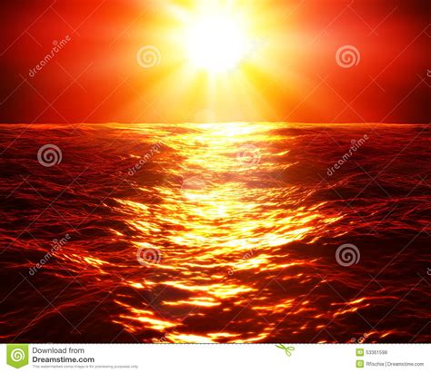 Red Sunset Over Sea Stock Photo Image Of Glare Landscape 53361598