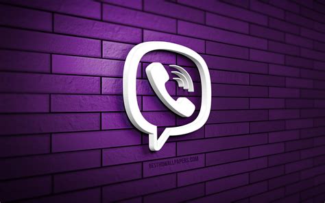 Download Wallpapers Viber 3d Logo 4k Violet Brickwall Creative
