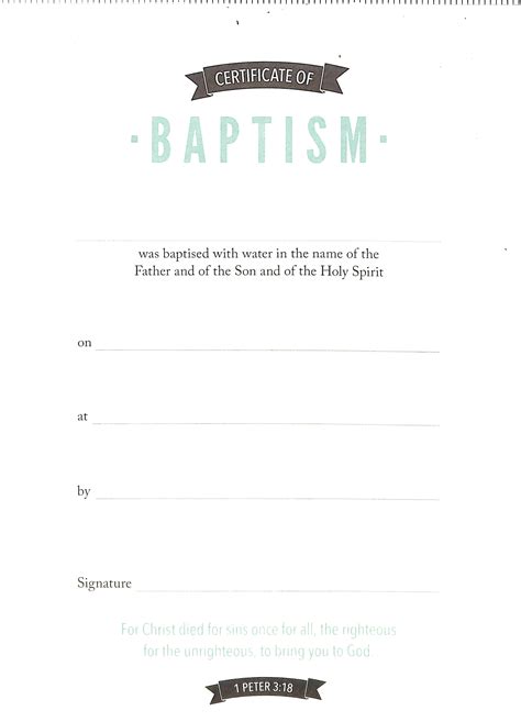 Certificate Baptism 1 Peter 318 Koorong