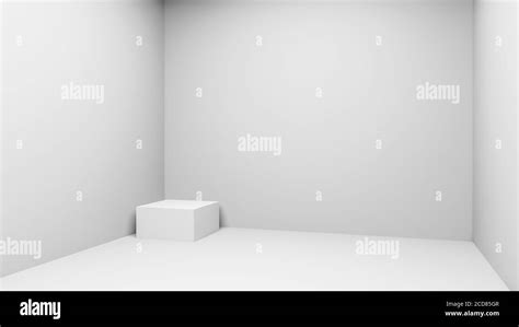 3d Illustration Of Minimalist Empty Studio Room With Single Cube Or Box