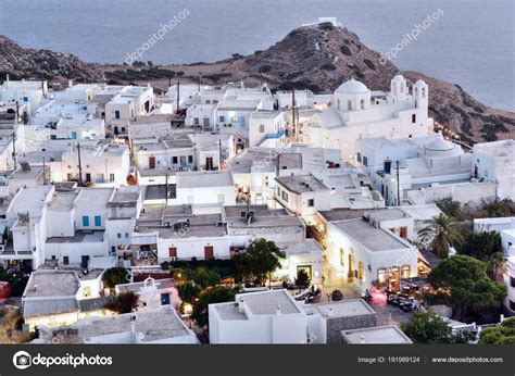 Panoramic Night View Plaka Village Capital Milos Island Bay Milos