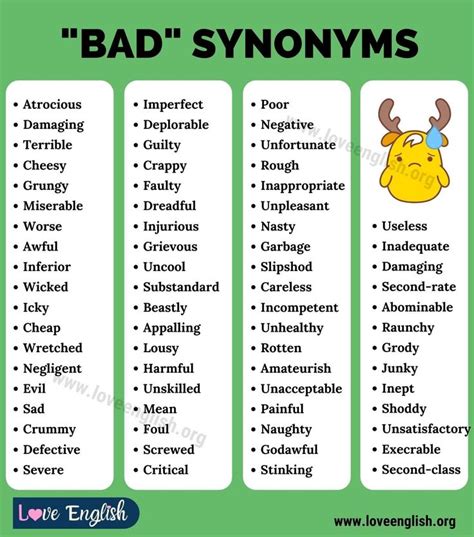Bad Synonym 70 Common Synonyms For Bad In English Love English Bad