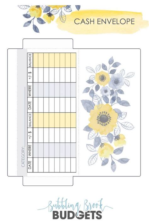 Printable Cash Envelope Template Yellow And Blue Floral Bubbling Brook