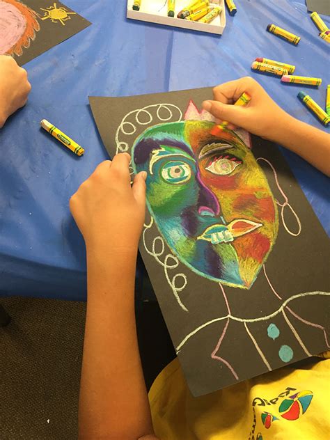 Picasso Faces Portraits On Black Paper With Oil Pastels Christian