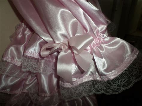adbl sissy pink satin pretty frilly ruffle dress 48 long puffed sleeves ebay