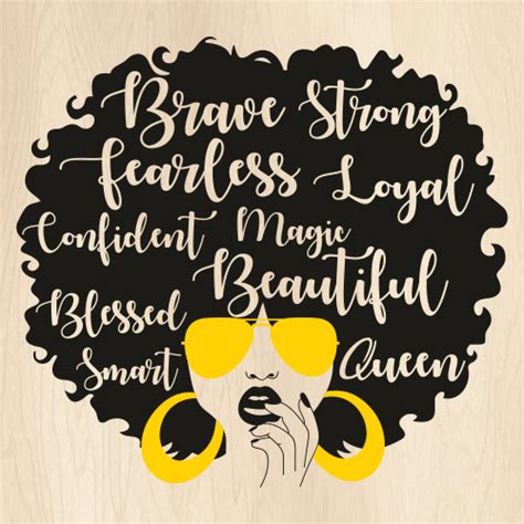 Afro Black Queen Svg Black Girl Magic Png Afro Hair Words Vector File Png Svg Cdr Ai