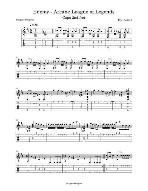 Enemy Imagine Dragons Sheet Music For Guitar Solo