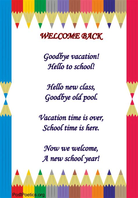 Welcome Back To School Poems Back To School Poetry
