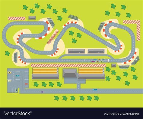Cartoon Race Track With Cars Top View Royalty Free Vector