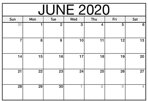 Editable June 2020 Calendar Printable Template With Holidays