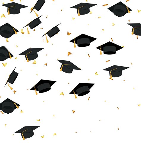 Graduation Transparent Background With Realistic Flying Black Degree