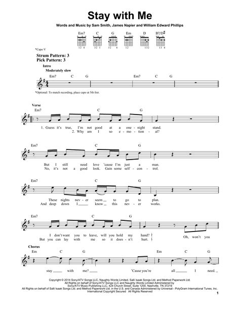Stay With Me Sheet Music By Sam Smith Easy Guitar 156393