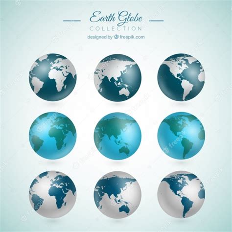 Free Vector Collection Of Nine Realistic Earth Globes