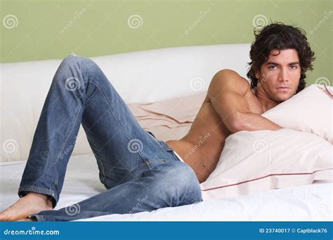 Man Lying In Bed Shirtless Stock Image Image Of Embraced 23740017