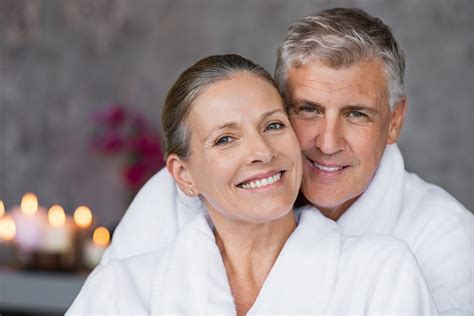 Mature Couple In Bathrobe At Spa Spas In Canada