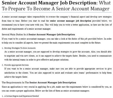 Having raised $67m to date and a fantastic team culture, this is a great. Senior Account Manager Job Description: What To Prepare To ...