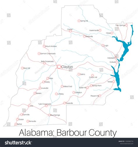 Detailed Map Barbour County Alabama Usa เวกเตอร์สต็อก ปลอดค่า