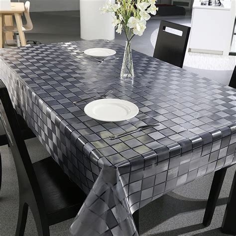 Waterproof Oilproof Pvc Tablecloth Transparent Plaid Table Cover
