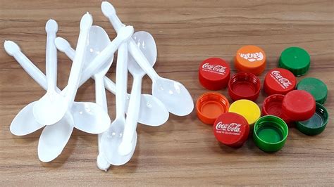 Diy Plastic Spoon And Plastic Bottle Caps Reuse Idea Diy