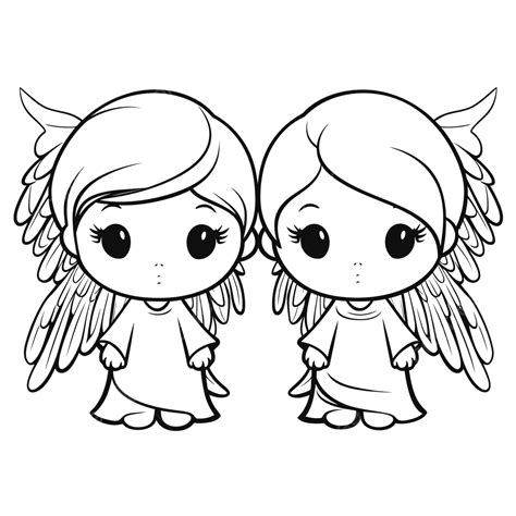 Two Cartoon Angels Coloring Pages Outline Sketch Drawing Vector Fallen