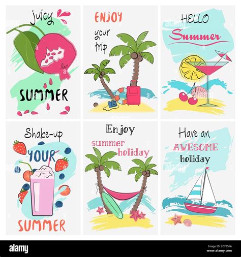 summer holidays vacation poster set greeting and invitation lettering card tropical vacation