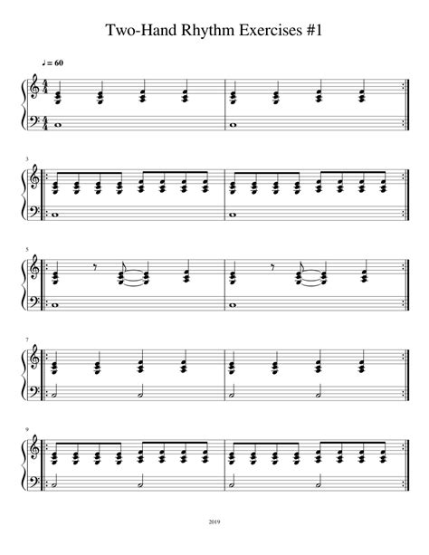 Two Hand Rhythm Exercises 1 Sheet Music For Piano Solo