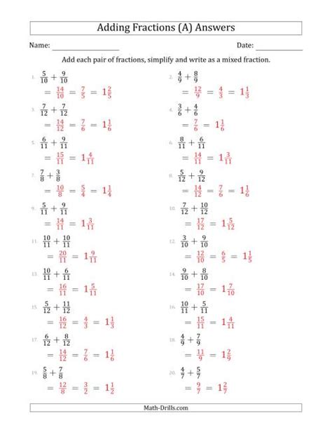 Adding Fractions With Like Denominators Mixed Fraction Sums A