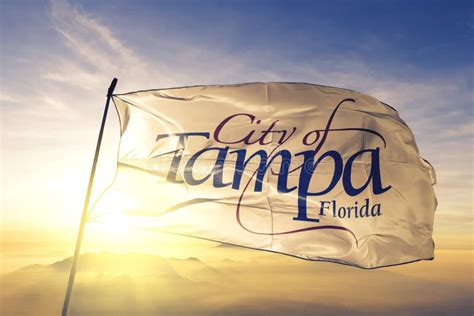 Tampa Of Florida Of United States Flag Waving On The Top Stock Image
