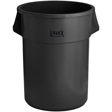 Lavex Janitorial 55 Gallon Black Round Commercial Trash Can