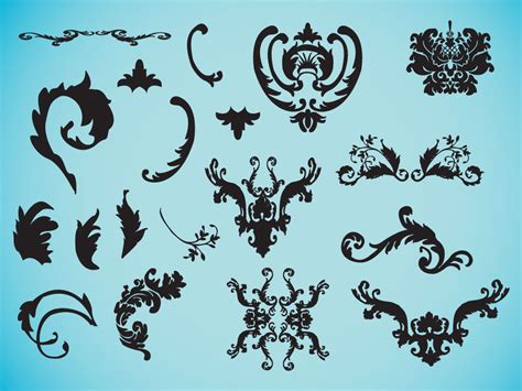 Baroque design elements set free vector. Decorative Victorian Vectors