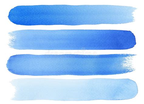 Set Of Blue Watercolor Brush Strokes On White Texture Paper Stock