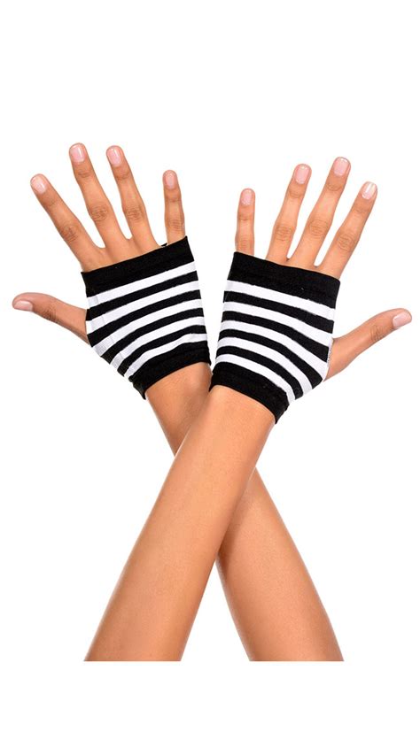striped fingerless gloves black and white fingerless black striped gloves