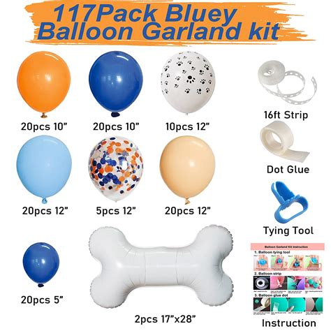 117pcs Bluey Theme Party Balloon Garland Kit Blue Orange Blush Dog Paw