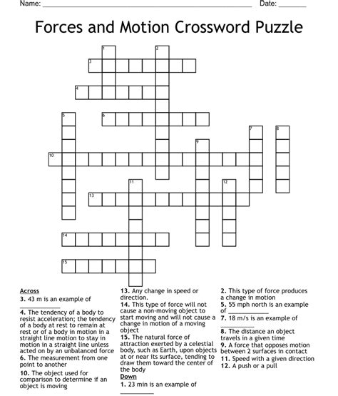 Forces And Motion Crossword Puzzle Wordmint