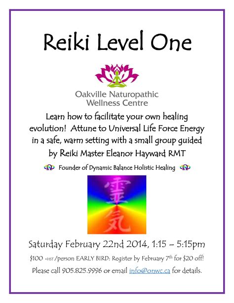 Reiki Level One Flyer Feb 2014 Massage Halton Reiki And Holistic