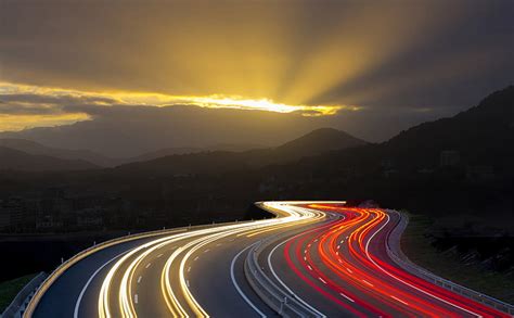 Highway Long Exposure Light Trails Time Lapse Photography Of Passing