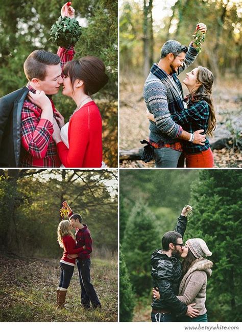 Holiday Engagement Photo Inspiration Mistletoe Christmas Kisses