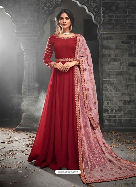 Buy Red Georgette Embroidered Anarkali Suit Anarkali Suits
