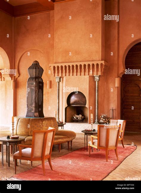 Moroccan Terracotta Sitting Room Fireplace Seating Area Upholstered