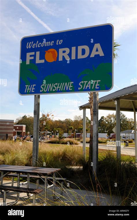State Of Florida Official Welcome Sign At The Welcome Center On