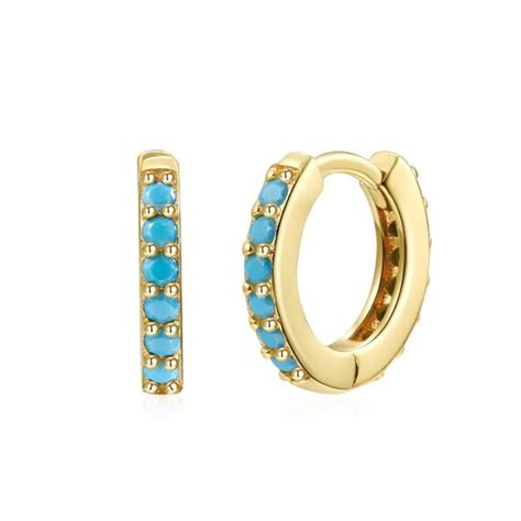 Turquoise Hoop Earring Huggie Earring Goldcartilage Diamond Etsy