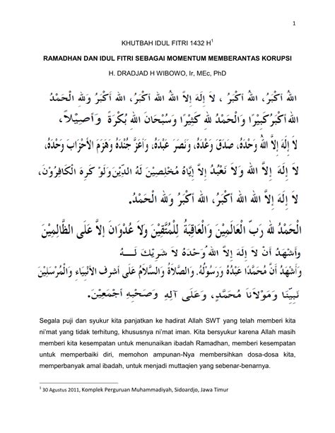 Khutbah Idul Fitri Berapa Kali 2021 Ramadhan